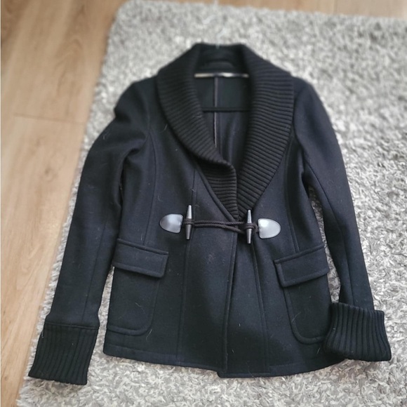 BURBERRY BRIT Toggle Front Black Wool Jacket Coat Knit Shawl US 38 EU - Picture 2 of 11